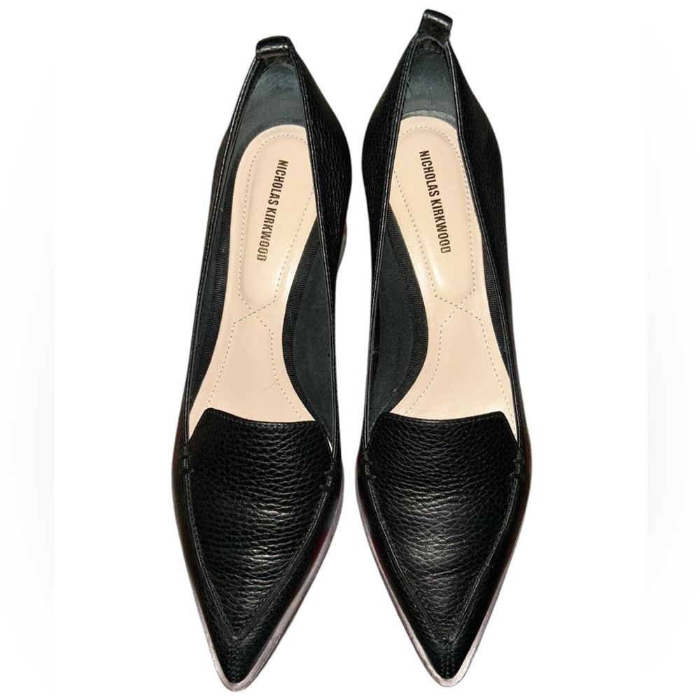 Nicholas Kirkwood Beya Black Leather Block Heel Loafers Size 38.5 Italy or 8.5